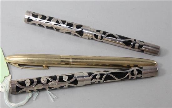 Sheaffer - pair of sterling filligree nostalgia pens and a gold plated fountain pen